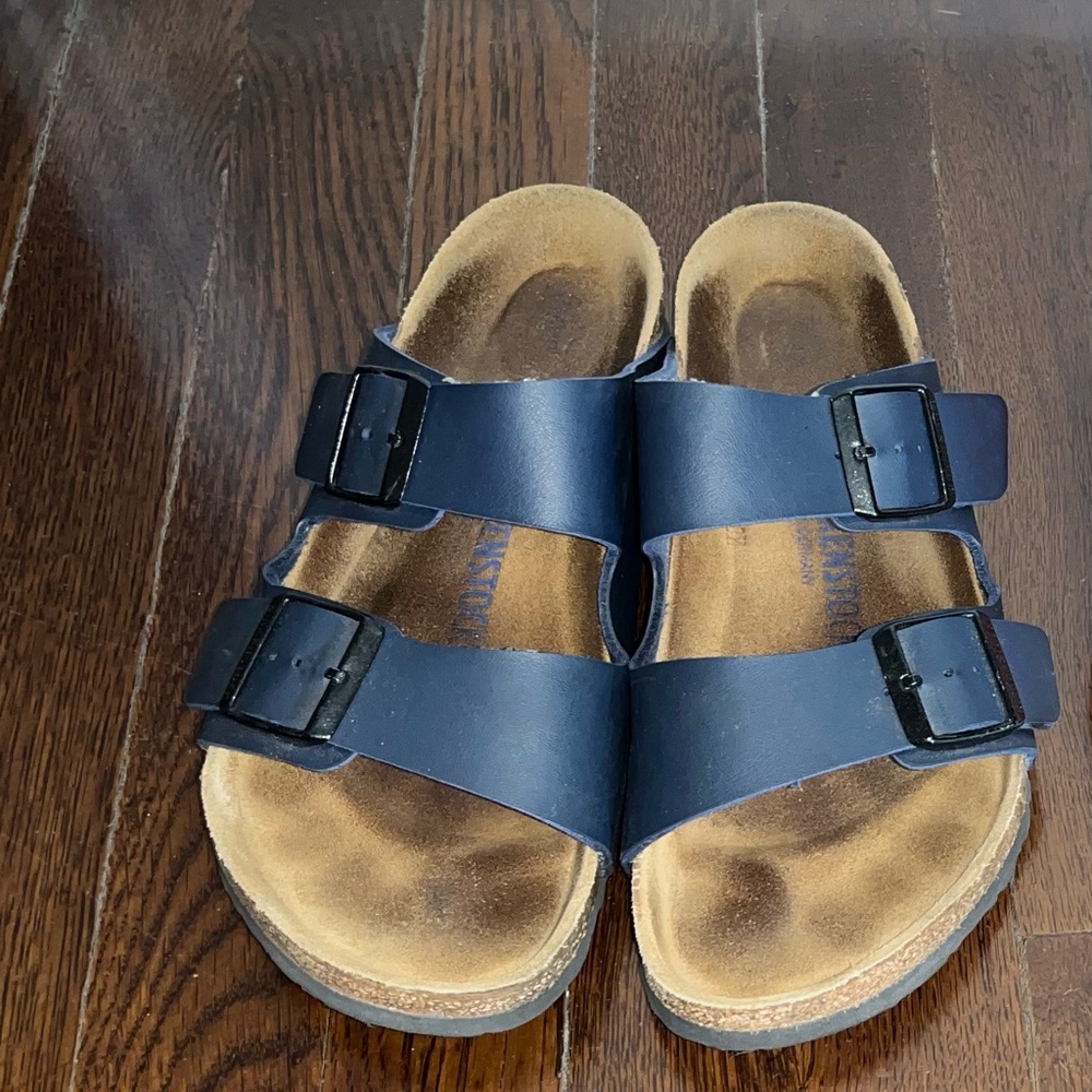 Classic Double Buckle Slide Sandals in Navy